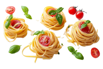 Traditional Italian linguini pasta with tomatoes and basil