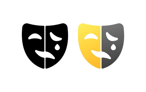 Theater mask icons. Silhouette and flat style. Vector icons