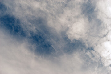 White cumulus clouds in a blue sky.