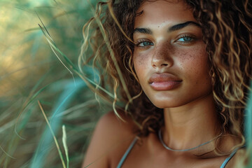 Close-up natural portrait of a young woman model