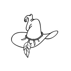 Vector black and white image of a wizard's hat. Pointed witch hat. Sticker for Halloween. Black and white graphics.