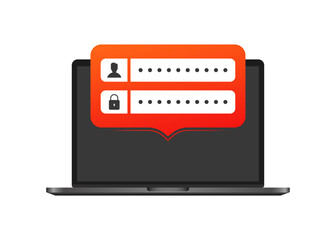 Laptop login icon. Login and password. Flat style. Vector icon