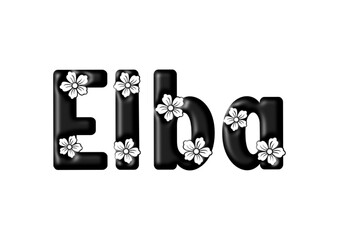 Elba - black Color - written with engraved typical Hawaiian hibiscus flowers- ideal for websites, e-mail, sublimation greetings, banners, cards, t-shirt, sweatshirt, prints, cricut,	