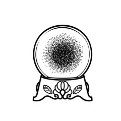 Vector black and white image of a magic ball. Prediction of the future. Sticker for Halloween. Black and white graphics.