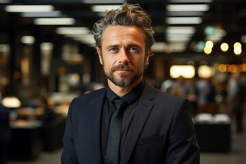 Fototapeta premium attractive businessman in black suit in office