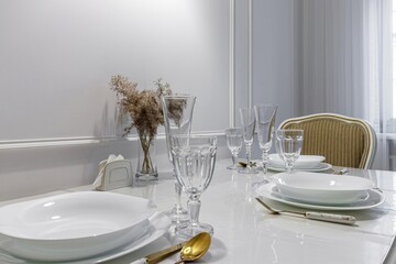 Beautiful table set for an event party or wedding reception . restaurant interior