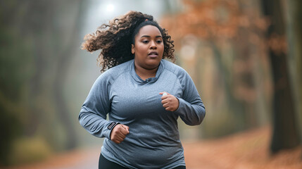 Active plus size woman running