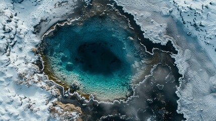 Aerial view of geothermal pool at winter time