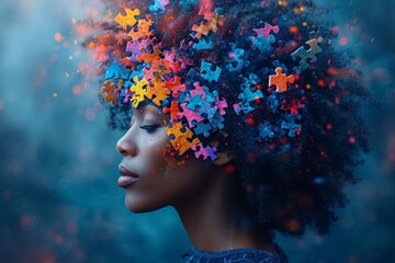Puzzle Pieces in Her Hair: A Colorful and Creative Look for the Month of April Generative AI