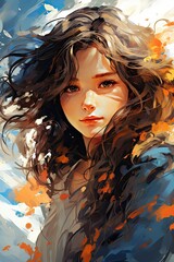 Portrait of a beautiful girl with long hair.