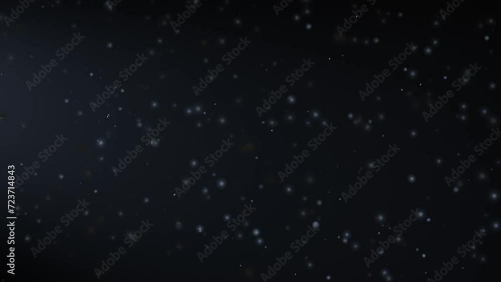 Poster floating dust particles on dark background. dust particles loop animation
