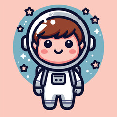 Cute astronaut happy smiling to you cartoon vector icon illustration. science techno chibi