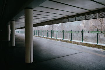 Fototapeta premium Hungarian Train Station in Snowy Winter Setting