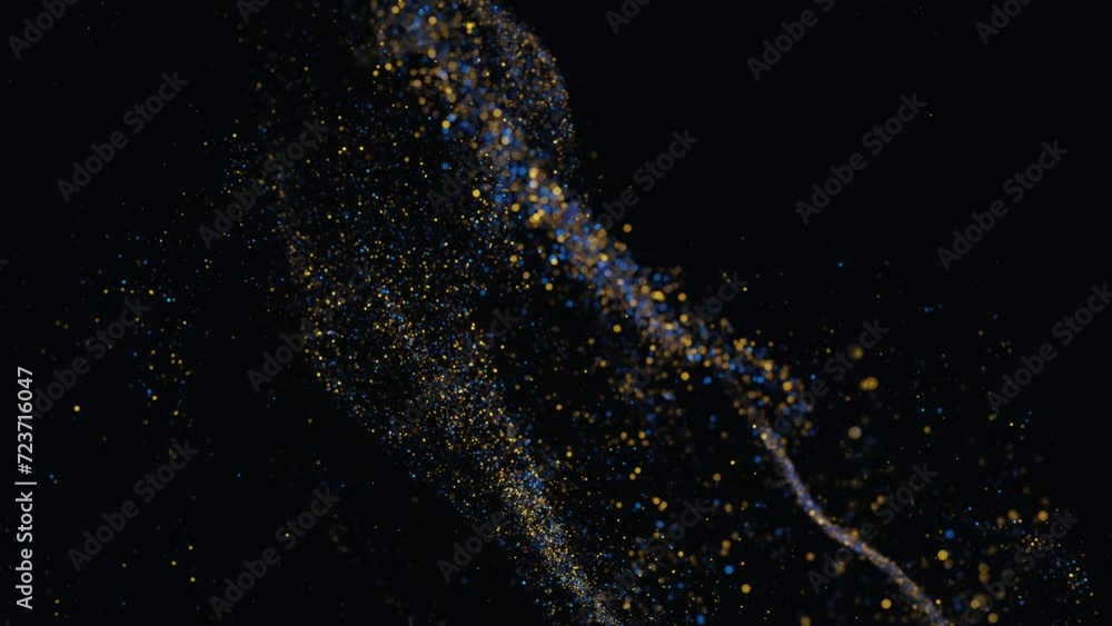Aufkleber beautiful abstract flowing particles animation. abstract particles in blue and gold color isolated o