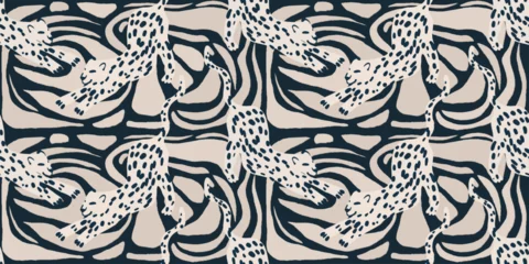 Fototapeten Abstract shapes with leopards print. Creative contemporary seamless pattern. Hand drawn unique print. © Irina