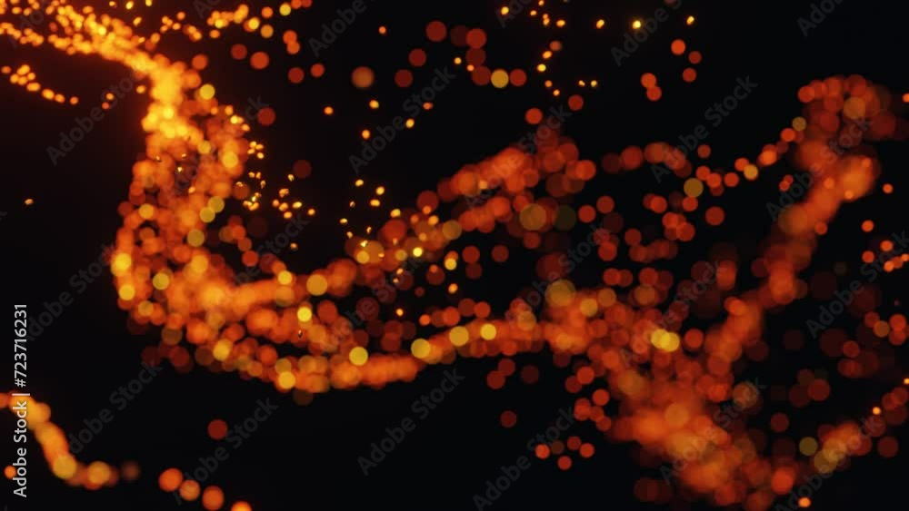 Poster 3d beautiful abstract particles flowing in the dark background. abstract particles in slow motion an