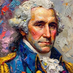 George Washington's Blue Painted Portrait Generative AI - obrazy, fototapety, plakaty