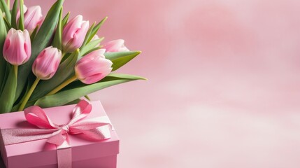 Obraz premium pink background or texture with spring flowers. frame, place for text. template, greeting card for Mother's Day, March 8