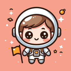 Cute astronaut happy smiling to you cartoon vector icon illustration. science techno chibi