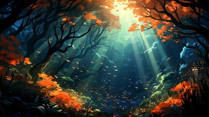 Naklejka premium Underwater Fantasy world Beauty of creatures, Underwater Beauty, Fantasy World 