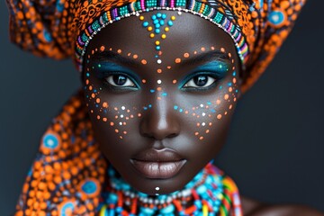 African Beauty: A Dazzling Display of Colorful Patterns and Makeup Generative AI