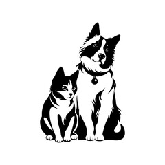 Silhouette of a cat and a dog on a white background.Pet Friends Icon