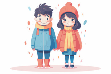 Cute couple feeling in love being together, standing cartoon character flat vector illustration isolated on white background, Happy Valentin's Day.