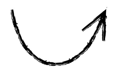 Hand drawn crayon chalk charcoal line arrow. textured arrow isolated on white. squiggle and scribble stroke. Element for diagrams. doodle marker.