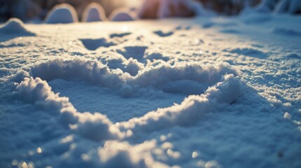 Snowy Love: Heart Shaped Symbol Drawn on Fresh Winter Snow