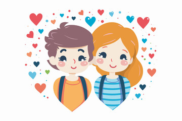 Abstract little couple with hearts on white background for valentines day concept, Cartoon Couple
