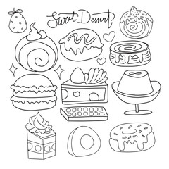 set of sweet cakes, cromboloni, dessert isolated on white background. donut, cromboloni, cakes, pudding