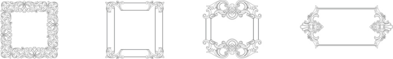 Set of vintage border frame engraving with retro ornament pattern in antique baroque style decorative design. Vector	
