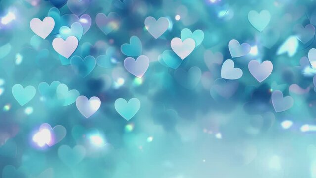 Blue and pink heart shapes, Valentines day background. Be my valentine theme. valentine celebration concept greeting card hearts on string with gold defused bokeh lights in the background