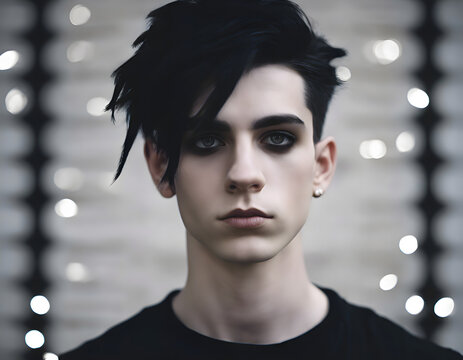 Portrait of a goth boy in style of the 1980s