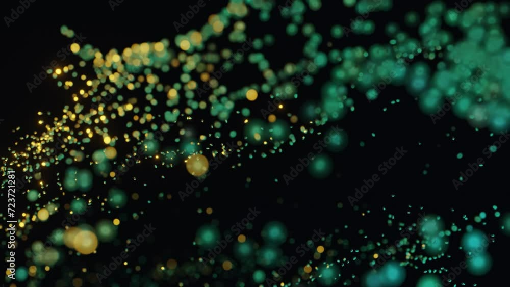 Poster 3d abstract particles with dark background in slow motion animation. beautiful abstract floating par