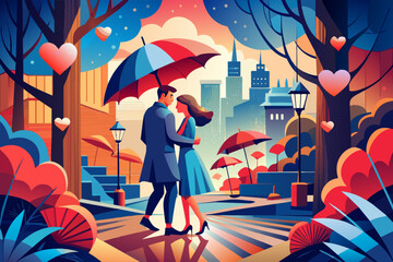 Create love-themed patterns, from kisses to hearts to a couple's tight hug under an umbrella on a rainy day