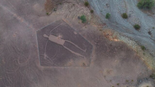 Slow Aerial Turning Shot of Ancient Blythe Intaglio Formation in Sonoran Desert, Arizona