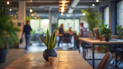 Business office with blurred people casual wear, with blurred background, shallow depth of focus .
