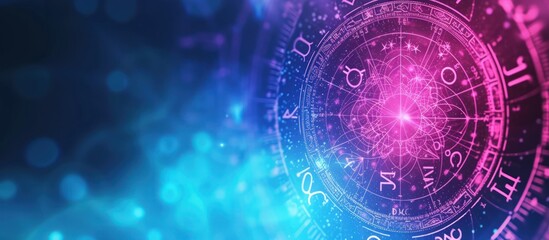Horoscope circle with zodiac symbol Astrology calendar esoteric on vibrant colorful background. - obrazy, fototapety, plakaty