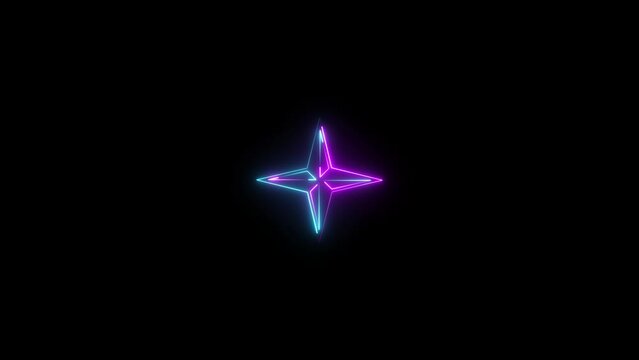 Abstract neon light star loading sign animation background.
