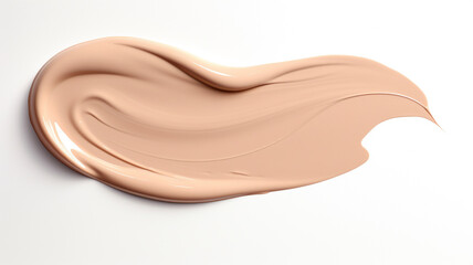 A smooth, creamy swatch smudge of beige liquid foundation makeup on a white background