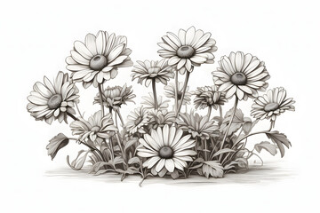Close-up front view of daisy bouquet illustration, cartoon on white background