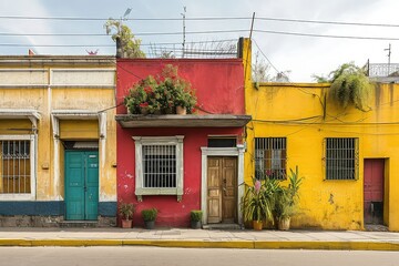 Fototapeta na wymiar Exterior facades of Peruvian houses in Lima, Peru