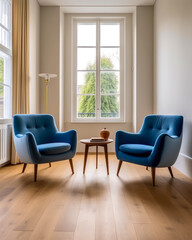 Modern minimalist living room interior design with panoramic windows