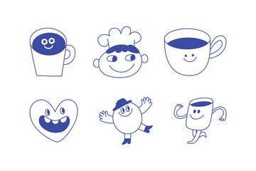 Obraz na płótnie Canvas Vector logo design template and graphic elements for advertising, branding, posters and banners, funny cartoon illustrations with smiling character, coffee cup mascot
