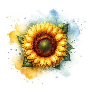 Watercolor Sunflower Design - Isolated with Transparent Background