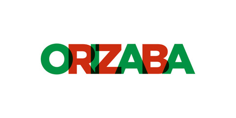 Orizaba in the Mexico emblem. The design features a geometric style, vector illustration with bold typography in a modern font. The graphic slogan lettering.