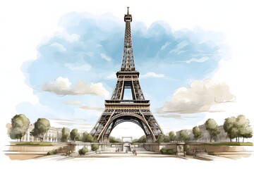 Fototapeta na wymiar Front view of aesthetic Eiffel Tower illustration