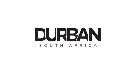 Durban in the South Africa emblem. The design features a geometric style, vector illustration with bold typography in a modern font. The graphic slogan lettering.