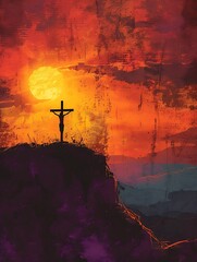 Jesus Christ crucified on a cross, background poster banner, motivational, social media post,...